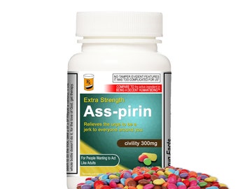 Prank Gift: Ass-pirin Pill Bottle - The "medicine" to cure being a jerk. Fun gag gift for the asshole in your life!