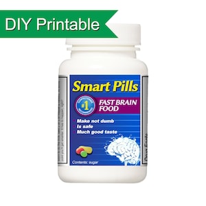 Smart Pills Joke Pill Bottle Label! Printable Label Download & Print Last Minute Gift Gag Gift