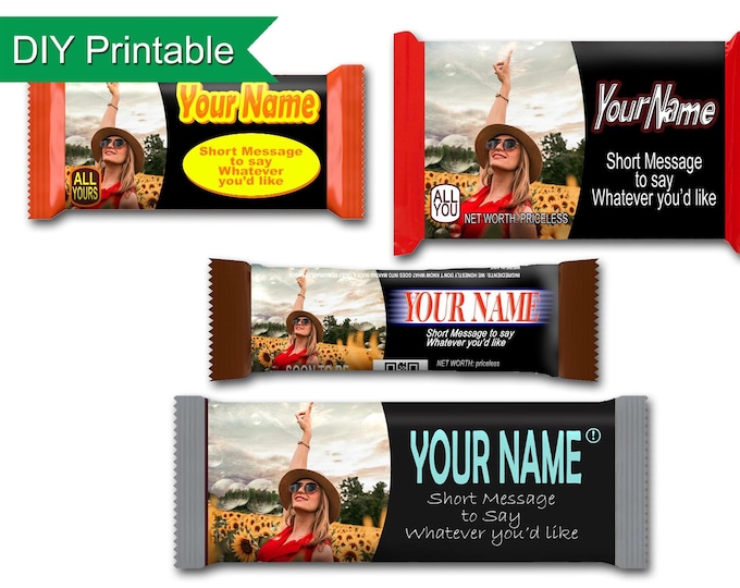 24 CUSTOM PERSONALIZED PRINTED Candy Bar Wrappers Your Text Your Photo ...