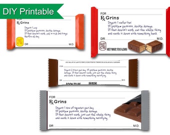 Prescription Chocolate Bar Wrappers for Download & Print - Four styles of wrappers for different candy bars that look like prescriptions