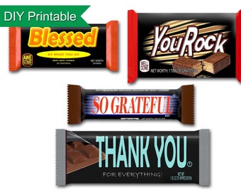 Thank You Candy Bar Wrapper Set for Download & Print - Four styles of wrappers for four different candy bars to express your appreciation