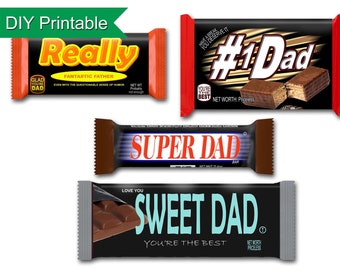 Dad Gift Candy Bar Wrapper Set for Download & Print - Four styles of Dad-themed candy wrappers for four different candy bars