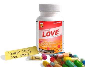 Love Notes Gift Medicine Bottle: Cute Gift for Anniversary, Birthday, or Just Because. Gift for Him or Her. You personality it yourself!