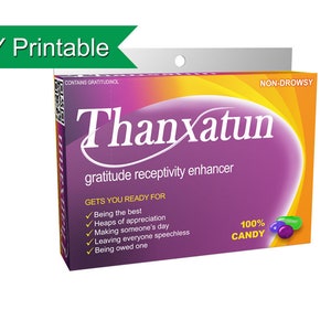 Thank You Gift: Thanxatun Pill Box Template! Fun way to say thanks! Download & Print Gift Last Minute Gift Employee Gift