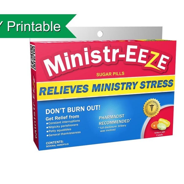 Printable Pastor Gift: Ministr-Eeze Box! DIY Gag Gift for Pastor Minister Gift Priest Gift Christian Religious