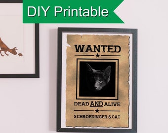 Science Poster: Schrodinger's Cat Wanted Poster | Physics Gift Science Teacher Science Classroom