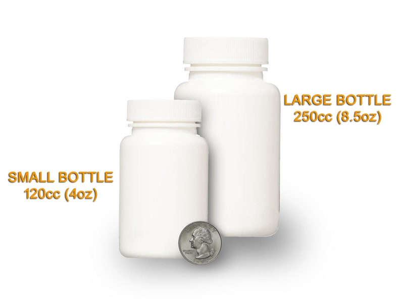 Comparison of small (4 ounce) and large (8.5 ounce) bottle sizes