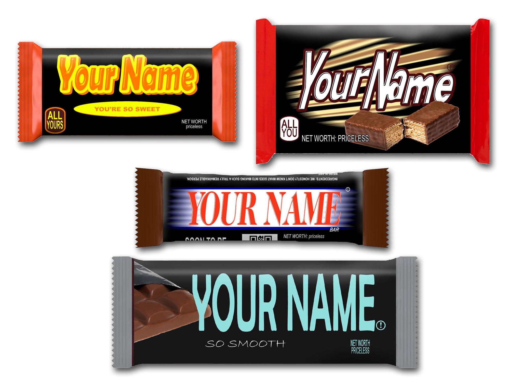Personalized Candy Bar Wrapper Set: Custom Names, 4 Styles - Etsy