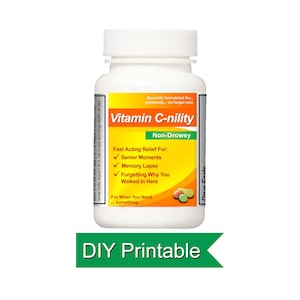 Etykieta z witaminą C-nility: Zabawny prezent urodzinowy z okazji ważnych wydarzeń (do wydrukowania)