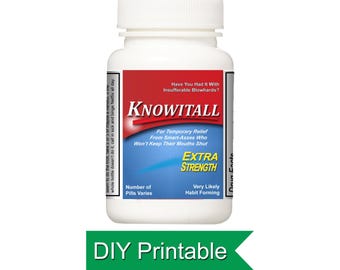 Knowitall Pill Bottle Label: PDF Gag Gift