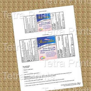 May include: Printable template for a bridesmaid relief pill bottle label. The label is white with pink, yellow, and green pills and the text "Bride Zillex Extra Strength Bridesmaid Relief From That Hideous Dress All Day in Those Shoes Hosting the Bachelorette Being Reminded You're Not Getting Married".
