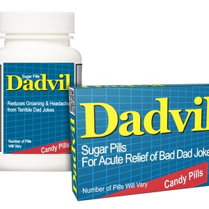 Box and Bottle of Dadvil Parody Candy Pills