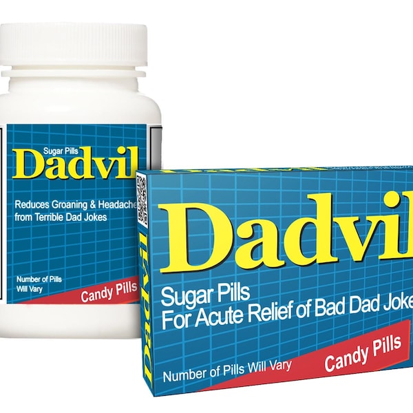 Dad Gift from Daughter or Son: Dadvil Box or Bottle - Get Dad Jokes Relief! Father's Day Gift Dad Christmas Dad Birthday Gift