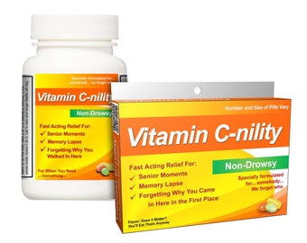 Over the hill gift: Vitamin C-nility Box or Bottle! Funny gift for 40th, 50th, 60th birthday, or for any "old timers". Laugh together!