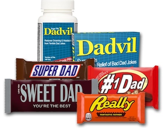 Gift for Dad: The Dadvil Pack! Box/Bottle of Dadvil Plus Dad-Themed Candy Bar Wrappers | Father&#39;s Day Gift Dad Christmas Dad Birthday Gift