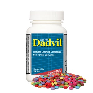 Bottle of Dadvil Parody Candy Pills with Sample Candies