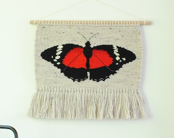 Red Lacewing Weaving - Australian Butterfly Tapestry - Native Fauna Wall Hanging