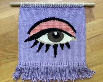 Purple Eye Weaving | Modern Tapestry | Wall Hanging | Women Art Makeup