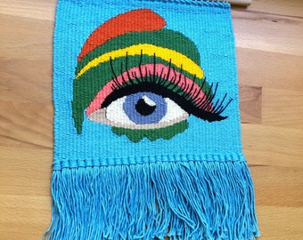 Blue Eye Weaving | Jean Shrimpton Look | Modern Tapestry | Wall Hanging | Women Art Makeup