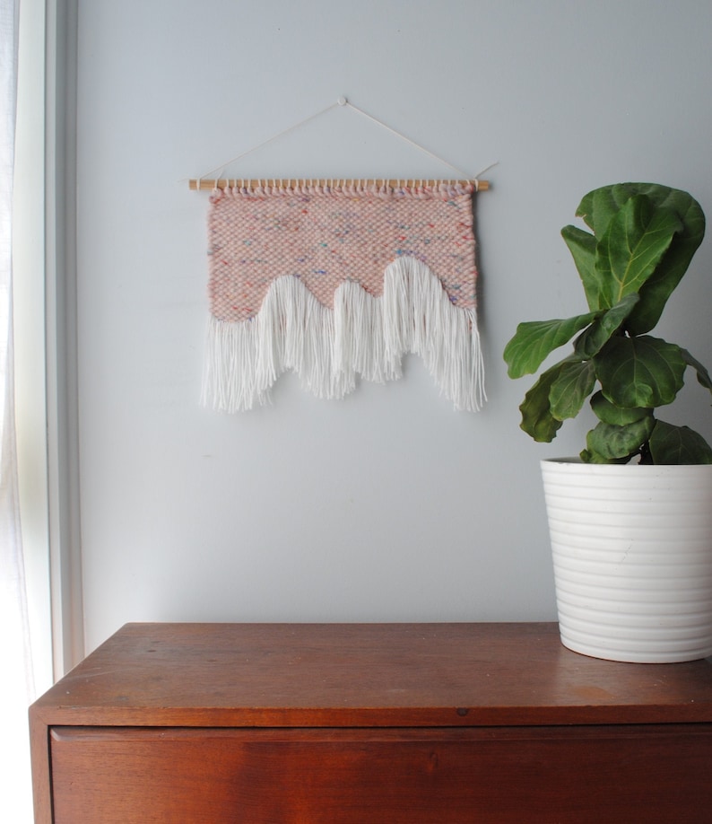 Pink Curvy Fringe Wall Weaving  | Loom | Wall Hanging | Tapestry