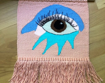 Peach Eye Weaving | Modern Tapestry | Wall Hanging | Women Art Makeup