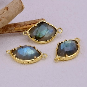 Fancy Cut Gemstone Connectors, Gold Bezel Double Loop Link, Labradorite Cherry Quartz Pendants for Bracelet & Necklace Making CC-1006