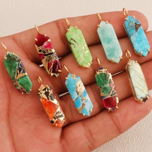 Compressed Mohave Mojave Connector Pendants, Gold Plated Prong Set Mohave Charm For Necklaces Making, Turquoise Mosaic Pendant, Gift For Her