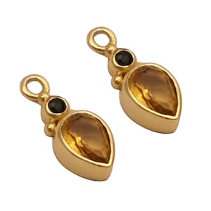 Beautiful Citrine, Pink Quartz Gemstone Earring Connectors, Single Bail Connectors Gold Plated Handmade Charm Finding Earring Pairs GJ-2017