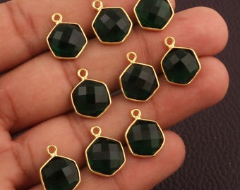 宝石六角形ペンダント、金メッキスターリングシルバー六角形チャーム