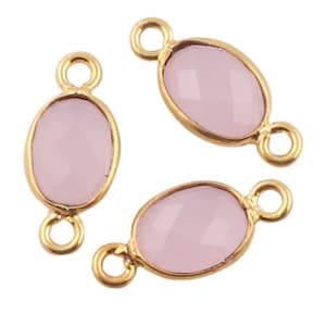 Crystal Quartz Oval Shape Gold Plated Bezel Connector, Double Bail 15 mm Gemstone White/Colurless Connector, Connector Making DIY Bezel 3254