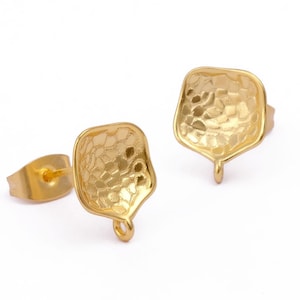 Gold Plated Brass Earring Studs, Textured DIY Components 392708