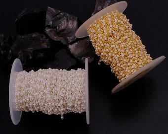 Gold Plated Hydro Quartz Pearl Rosary Chain, Jewelry Making Supply