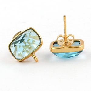 8x12 mm Rectangle Gemstone Stud, Gold Plated Topaz Earrings, Faceted Hydro Gemstone Stud For Making Jewelry, DIY Stud Earrings Jewelry 1956