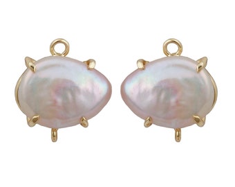Handmade Freshwater Pearl Connector,Gold Plated Charm Link, Bridal Pearl Pendant, Jewelry Making Supply