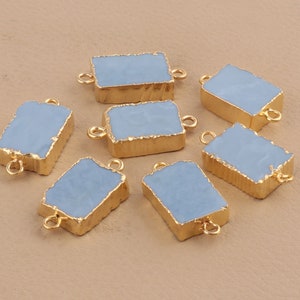 Gold Electroplated Blue Lace Agate Connector Charms, Jewelry Supplies