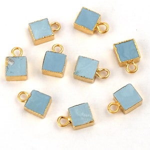 Gold Electroplated Connector Single Loop Connectors, Natural Multi Gemstone Findings Square Shape Charm Connectors Jewelry Making  GJ-2333