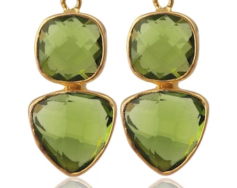 Hydro PeridotCharm, Cushion Shape Connector Pair, Green Connector Gold Plated, Single Bail 10 mm Connector 1200