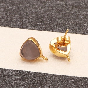 Garnet Rutile Cats-Eye Gemstone Gold Charm Stud Earrings