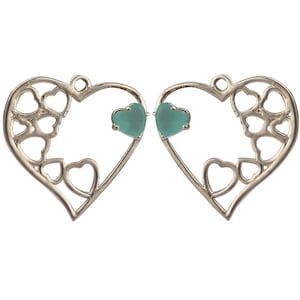Hydro Aqua Chalcedony Connector Pair, Prong Heart Shape Charm, 5 mm Heart Silver Plated Single Bail Earrings Charm 1458