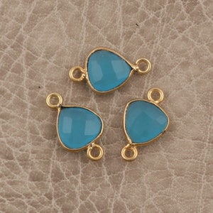 Gold Plated Trillion Gemstone Connector Charm: Aqua Chalcedony Bezel (8mm)
