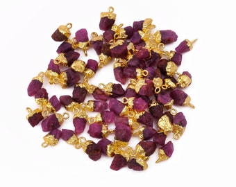 Raw Ruby Connector, Gold Electroplated Crystal Pendant, July Birthstone