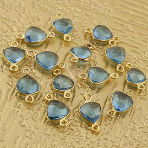 Hydro Quartz Topaz Gemstone Bezels, 8mm Trillion Bezel Connector Pendants, DIY Link Charms, Faceted Topaz Stone For Making Necklaces Jewelry