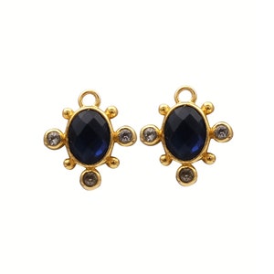 Gold Plated Iolite Quartz Earring, Faceted Oval Gemstone Earrings Pairs, Minimalist Connectors.