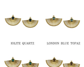 Iolite Quartz Charm Connector Pair: Blue Gold Plated, 27mm