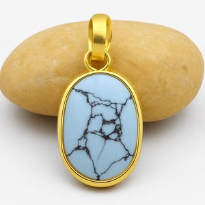 Blue Howlite Oval Pendant, Gold Plated Natural Gemstone Charm, Healing Crystal Necklace Pendant for Women, Natural Turquoise Pendant For Her
