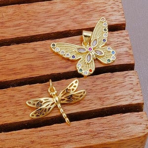 Gold Butterfly and Dragonfly Charms Pendants – Dainty Insect Charms with Colorful CZ – Nature Inspired Jewelry for DIY Necklaces & Gifts Mom