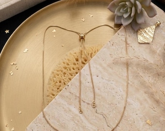 Adjustable 18K Gold Plated Bolo Necklace Chain – Pendant Slider Chain.