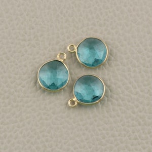 Round Shape Bezel Connector - Blue Topaz Gemstone Connectors - Single Loop DIY Connector Makings - 18k Gold Plated Bezel Connectors (BR10S)