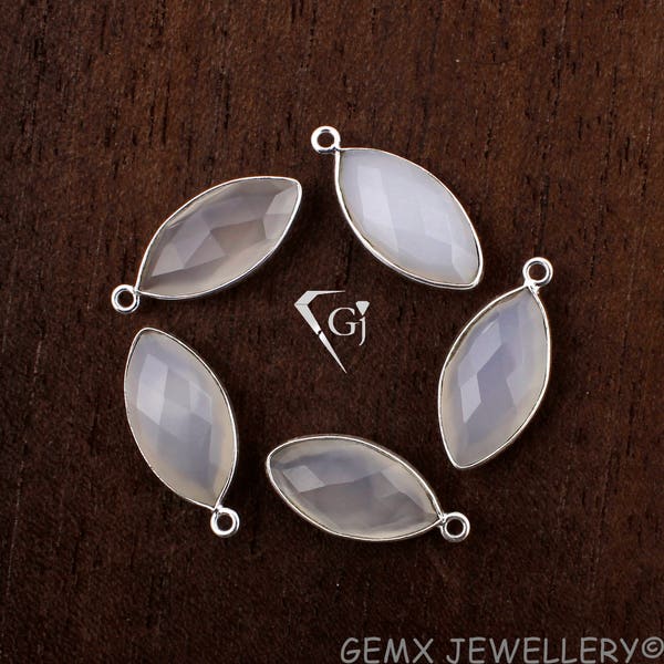 10x20 mm Marquise Checker Briolettes White Moonstone Gemstone, Silver Plated Bezel Gemse Earring Jewelry Connectors (CSBS-64)