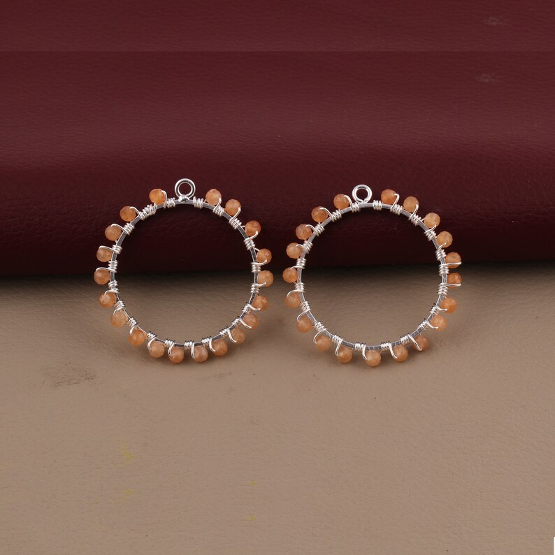 GJ-1019 Cats-Eye /& Moonstone Gemstone Beads Earring Silver Plated Round Earrings Connector Wire Wrapped Single Bail DIY Earrings Peridot